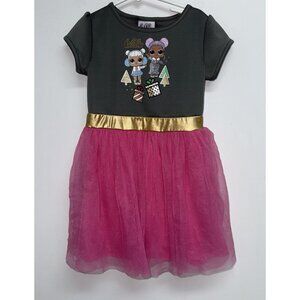 LOL Surprise Tutu Dress Girls Size 6 Gray Pink Gold Tulle Short Sleeve Christmas
